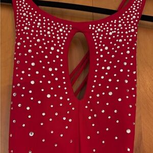 Vintage red prom dress floor length bodycon strappy stretch bling juniors 13/14